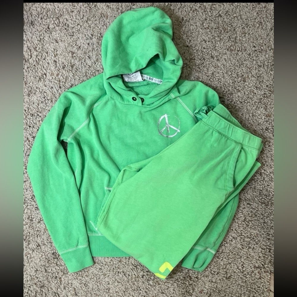 Victoria’s Secret PINK Light Green Sweat Pants Set Hoodie Y2K Vintage Bling